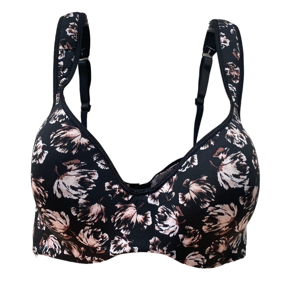 Adrienne Vittadini Studio Black Floral Bra 38D Smooth Underwire Padded Straps